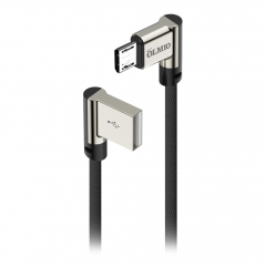 Кабель OLMIO USB 2.0 - microUSB 1м Угловой Тканевая Оплетка Черный