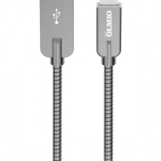 Кабель OLMIO STEELY USB 2.0 - lightning 1.2м 2.1A Серый