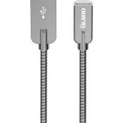 Кабель OLMIO STEELY USB 2.0 - lightning 1.2м 2.1A Серый