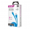 Кабель, OLMIO USB 2.0 - microUSB, 1м, 2.1A, Голубой, Плоский 0