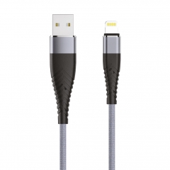 Кабель OLMIO SOLID USB 2.0 - lightning 1.2м 2.1A Усиленный Титановый