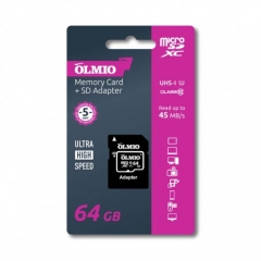 Карта Памяти OLMIO microSDHC 64GB Class 10 UHS-I С Адаптером